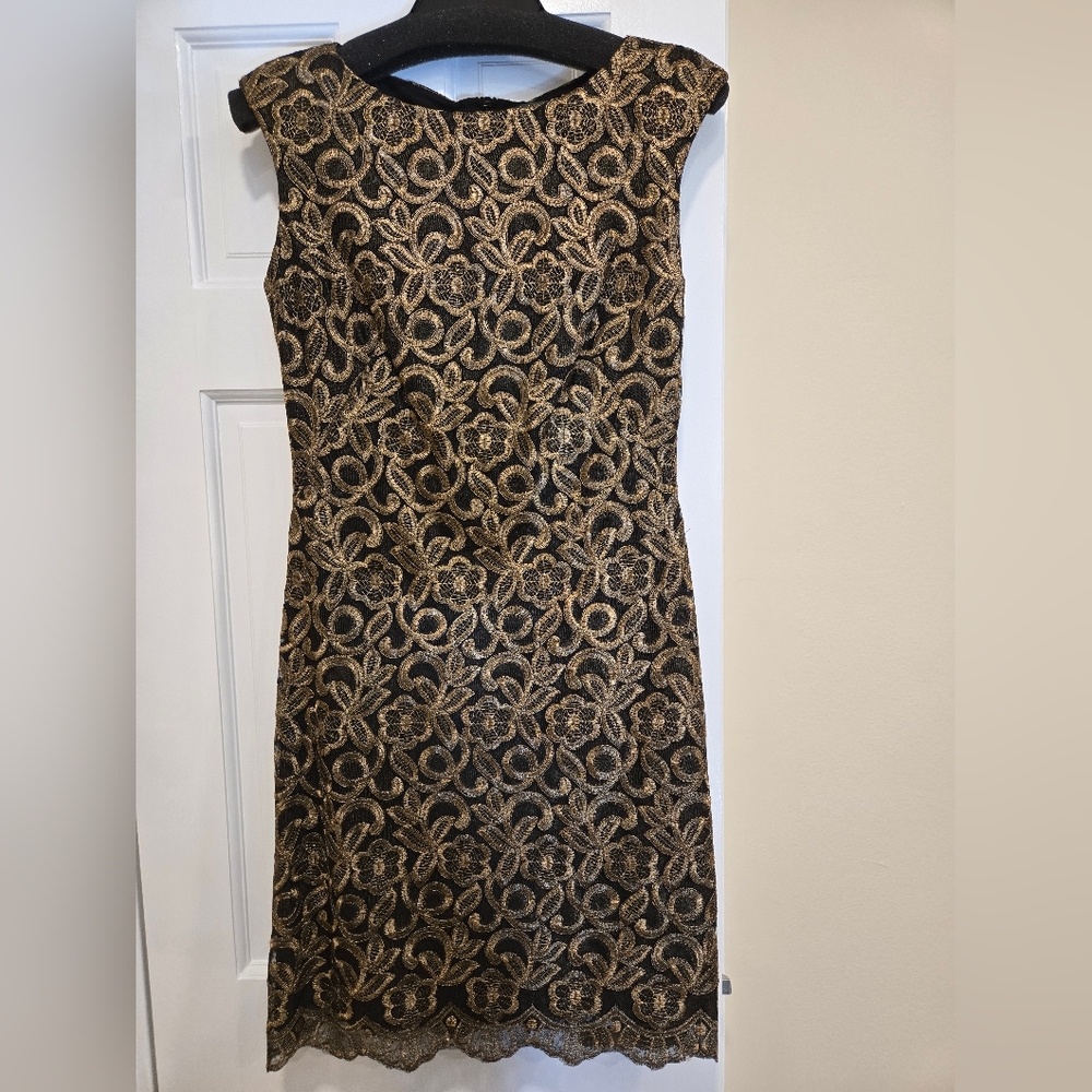 Ralph Lauren Black and Gold Lace Midi Dress